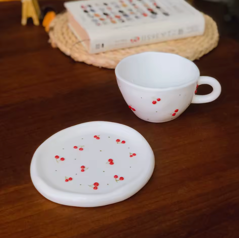 Cherry Blossom Ceramic Cup & Saucer Set (V1800-2)