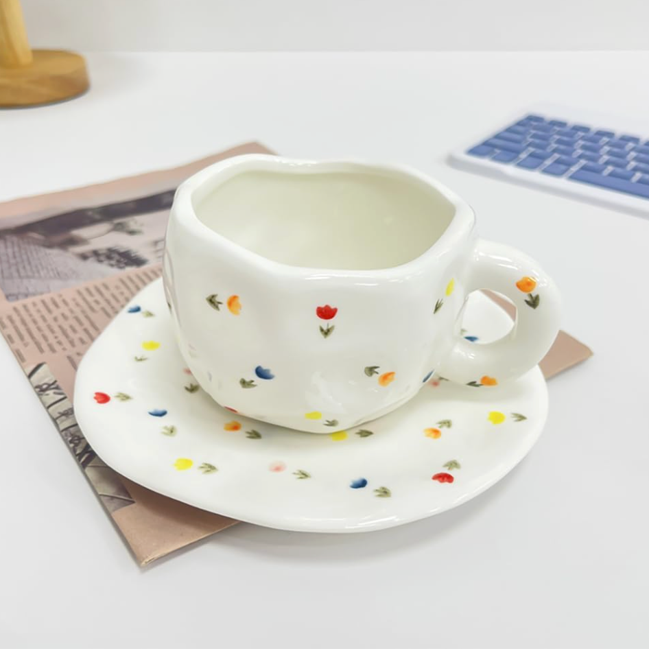 Tulip Ceramic Mug with Saucer (V1800-1)