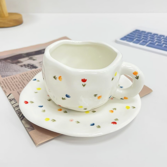 Tulip Ceramic Mug with Saucer (V1800-1)