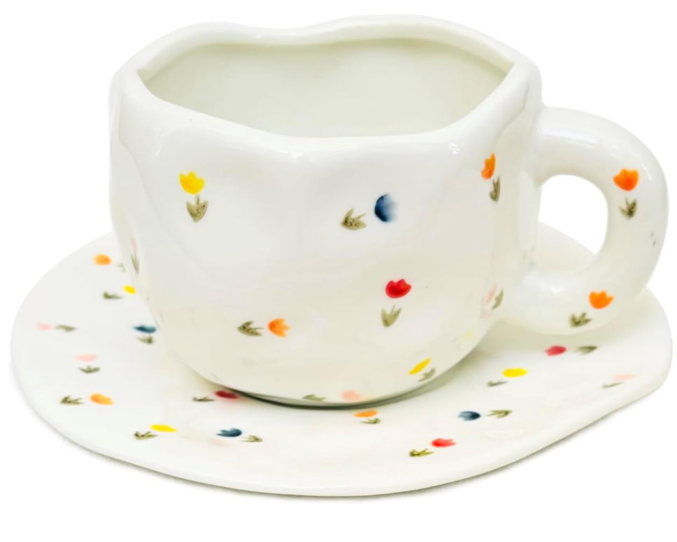 Tulip Ceramic Mug with Saucer (V1800-1)