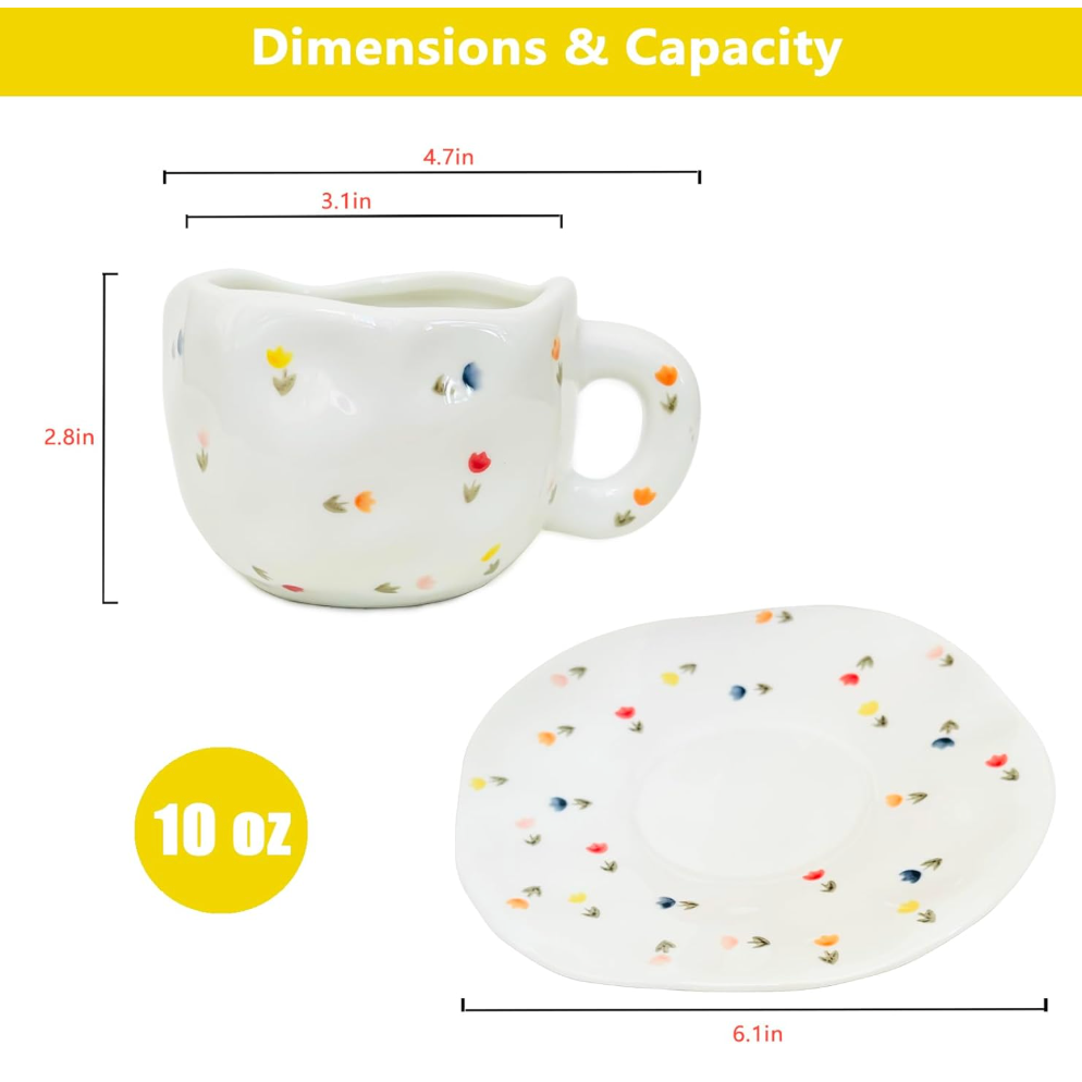 Tulip Ceramic Mug with Saucer (V1800-1)
