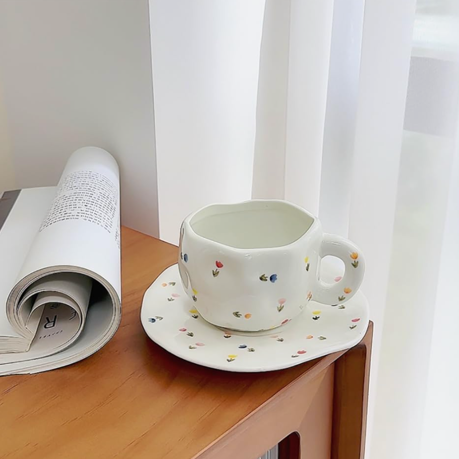 Tulip Ceramic Mug with Saucer (V1800-1)