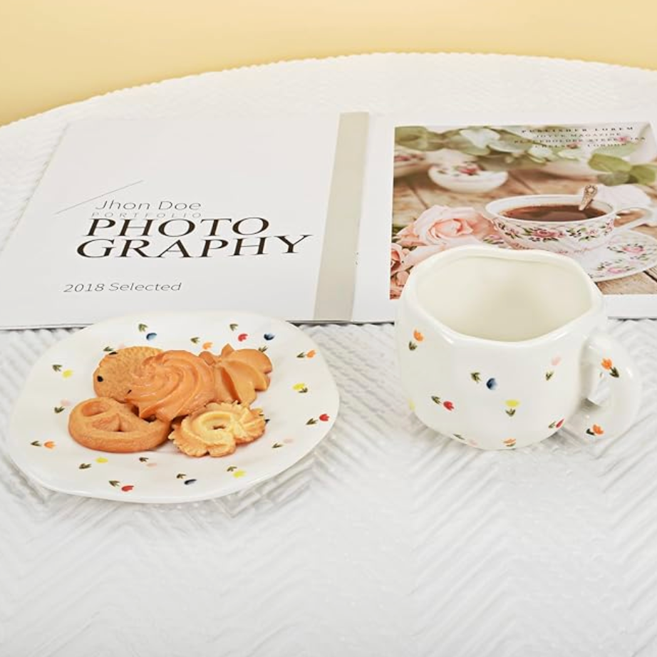 Tulip Ceramic Mug with Saucer (V1800-1)