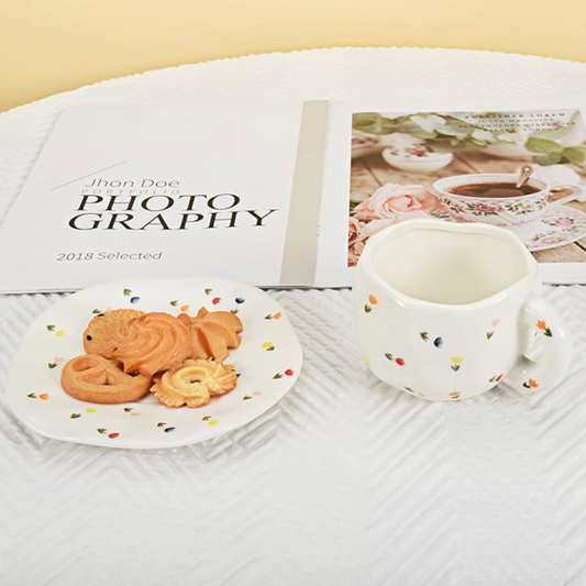 Tulip Ceramic Mug with Saucer (V1800-1)