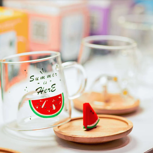 Watermelon Glass Cup with Bamboo Lid (M-003)