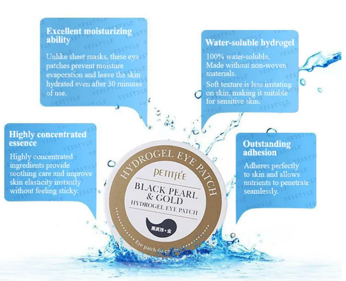 PETITFEE Black Pearl & Gold Eye Patches (60 pcs)