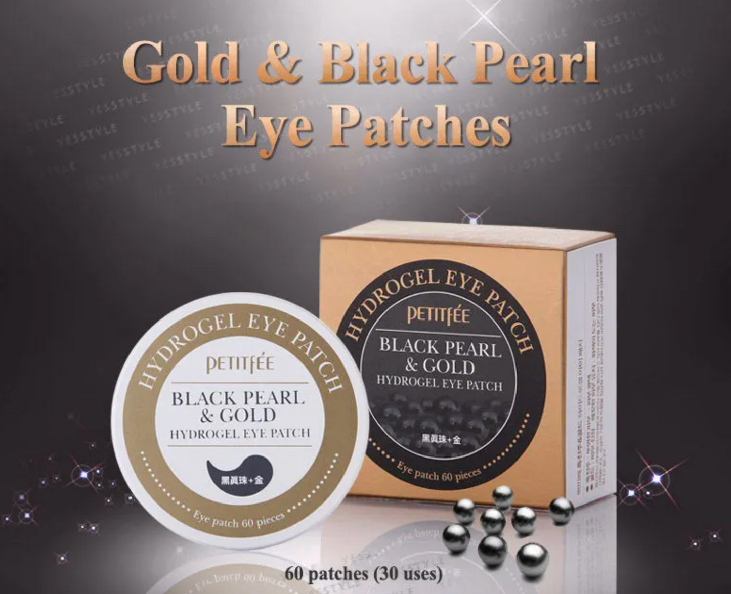PETITFEE Black Pearl & Gold Eye Patches (60 pcs)