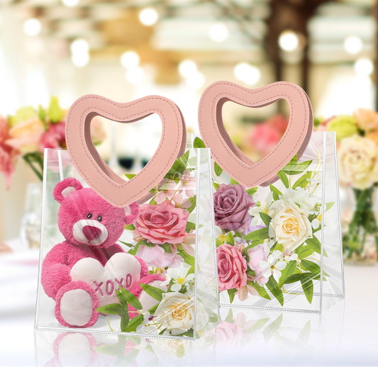 Bolsa de regalo de PVC transparente con forma de corazón y asa / 597-12