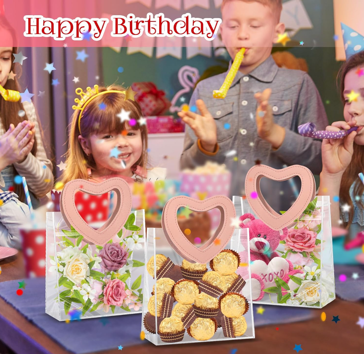 Bolsa de regalo de PVC transparente con forma de corazón y asa / 597-12