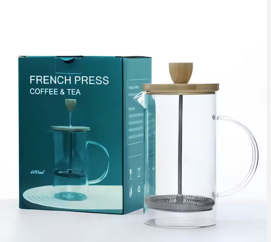 Cafetera de prensa francesa de vidrio con tapa de bambú - CA239