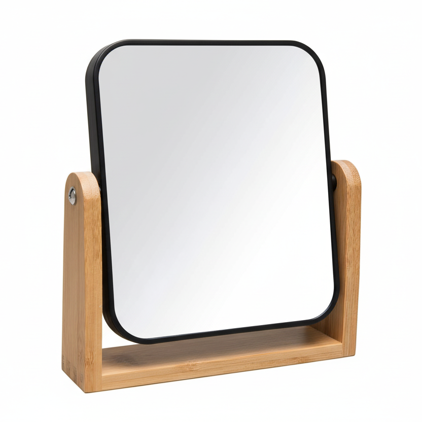 Espejo de tocador con soporte de madera Q002