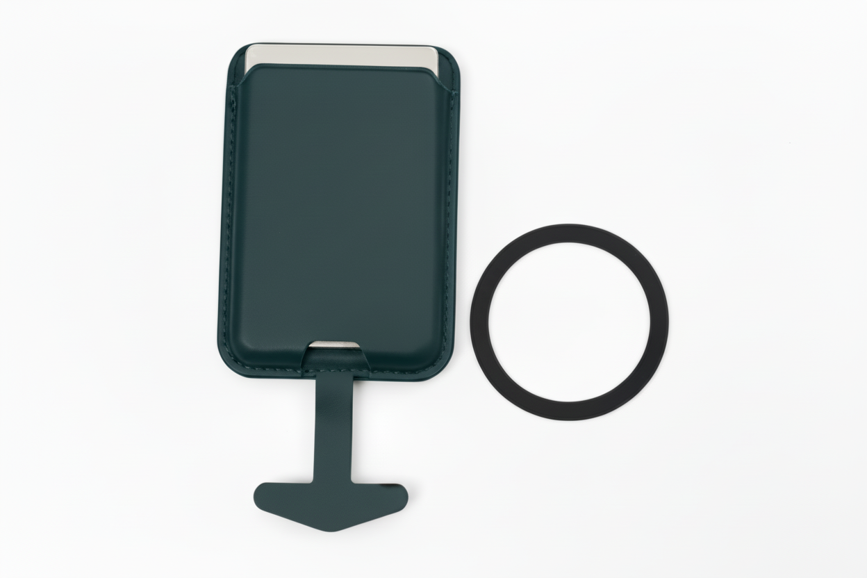 **Funda magnética tipo billetera con banda de seguridad e imán para teléfono (CA185)