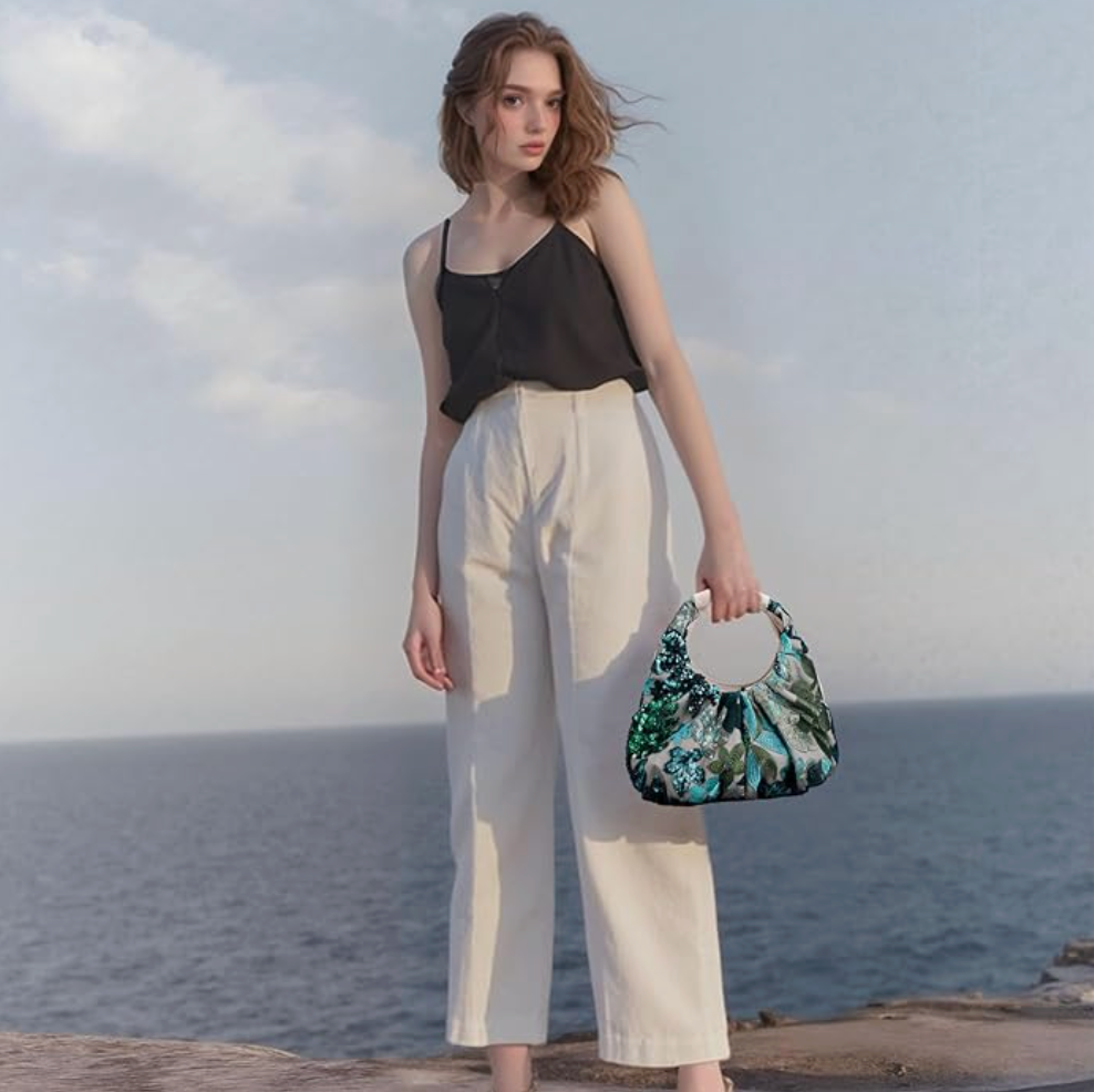 Floral Sequin Embroidered Tote Bag (CA153)