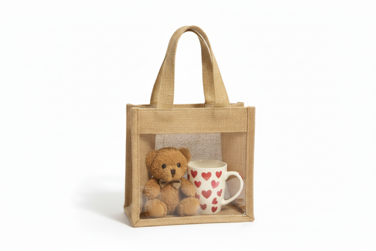 Bolsa de arpillera ecológica con panel transparente (REF: F6790-2)