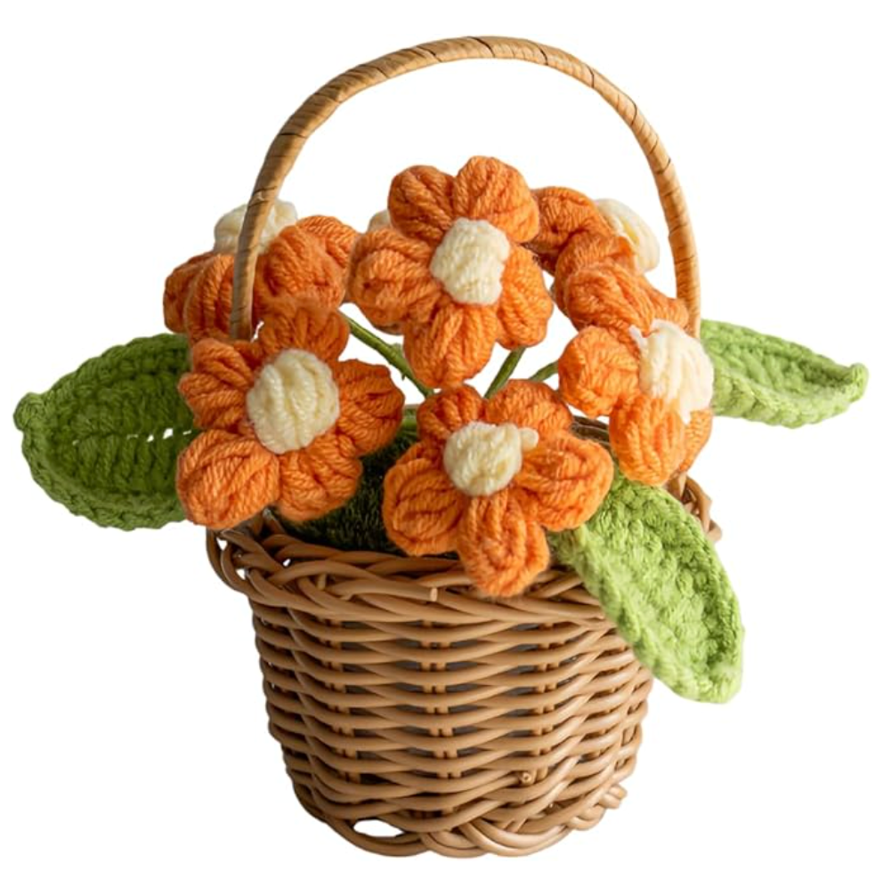 Handmade Crochet Rose Basket – Faux Potted Flower Decor 🌹CA476