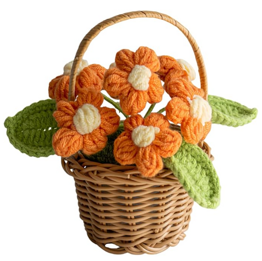 Handmade Crochet Rose Basket – Faux Potted Flower Decor 🌹CA476