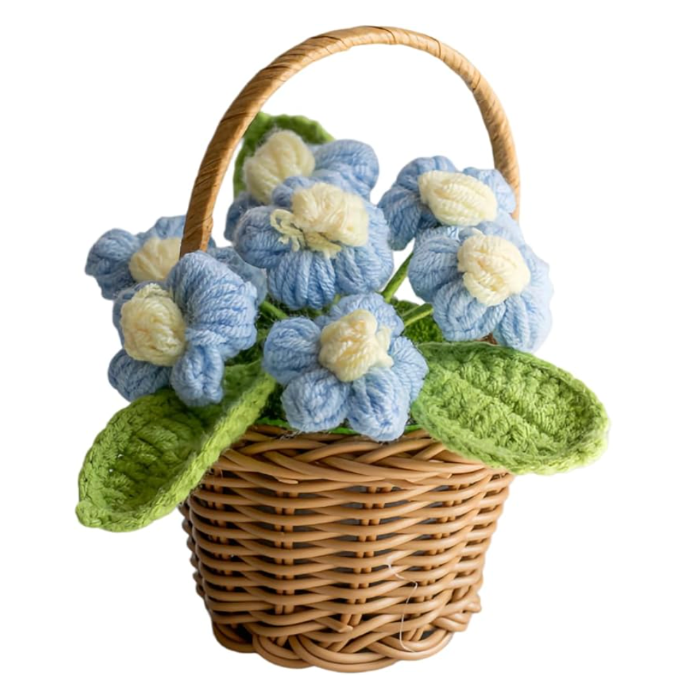 Handmade Crochet Rose Basket – Faux Potted Flower Decor 🌹CA476