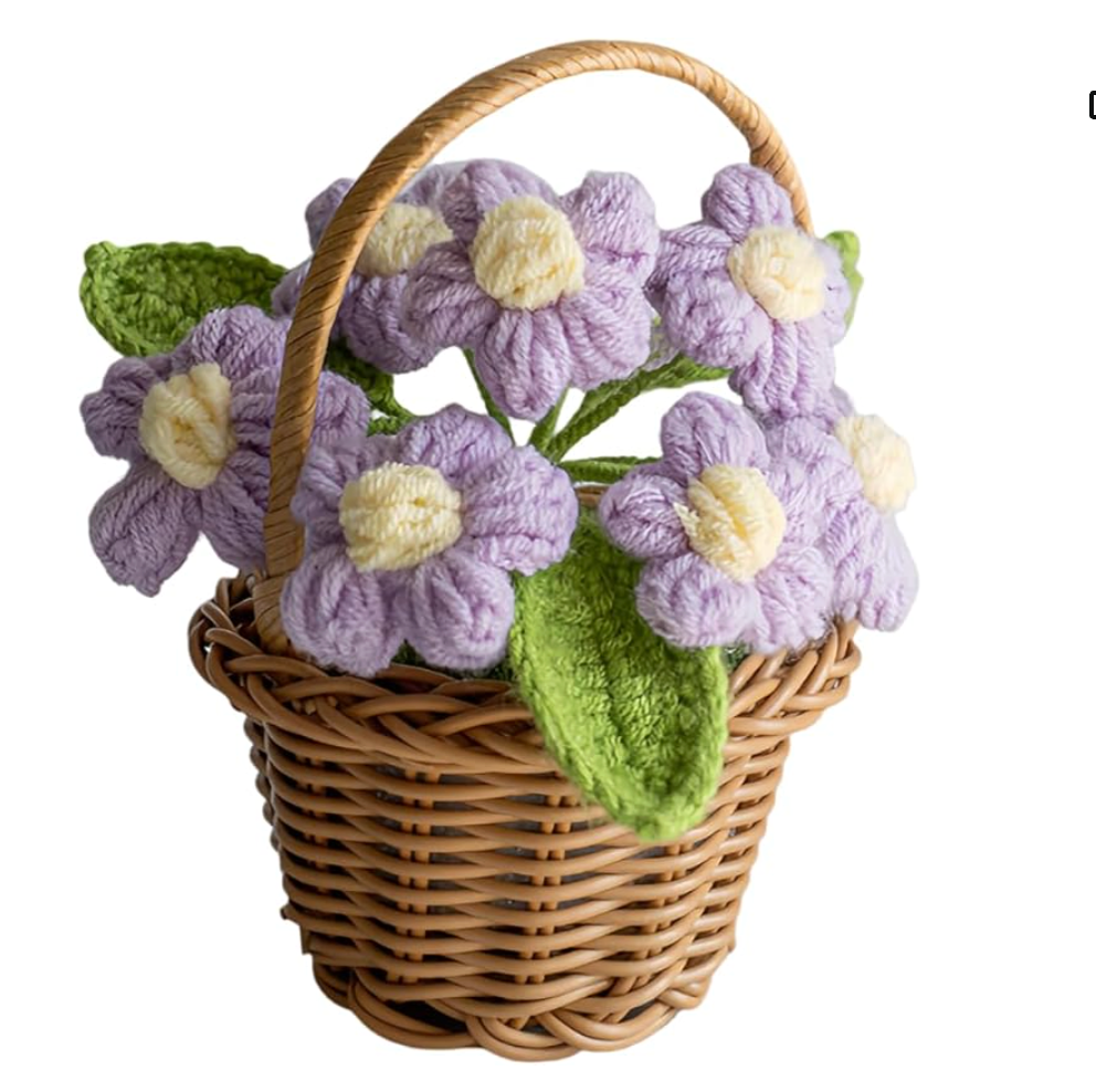 Handmade Crochet Rose Basket – Faux Potted Flower Decor 🌹CA476