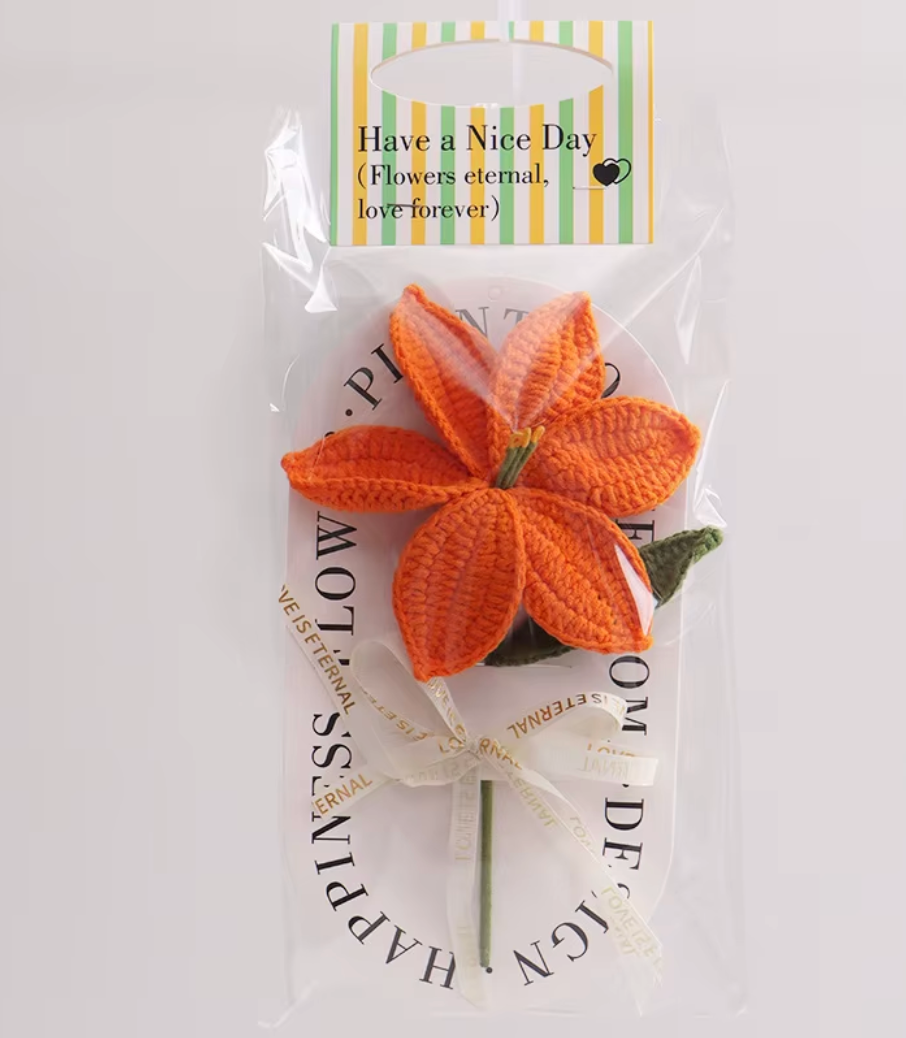 Handmade Crochet Lily Flower – Ready-to-Gift Knitted Bouquet 🌼CA479