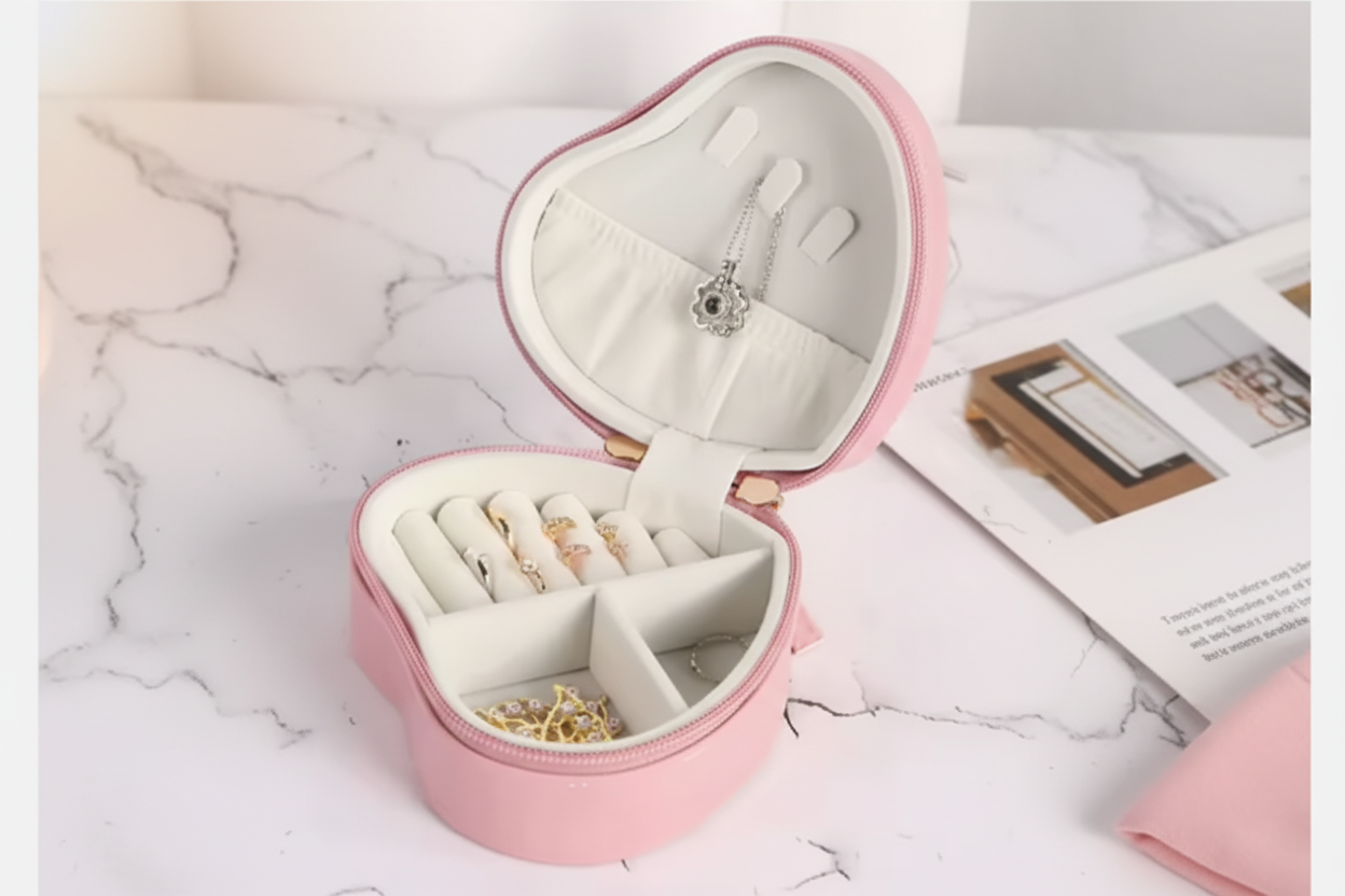 Heart-Shaped Travel Jewelry Box with zipper💕 CA724