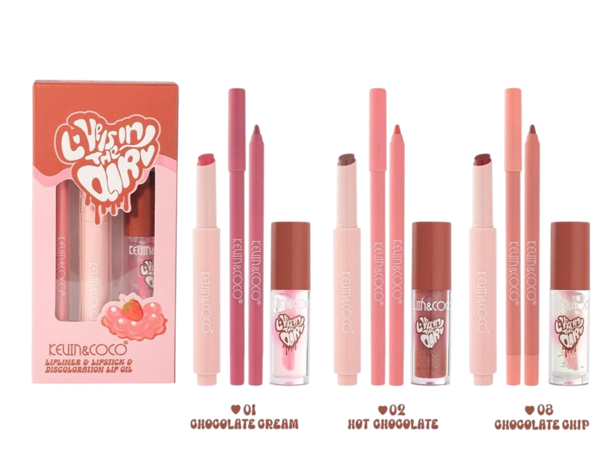 Kevin & Coco Lip Kit – Lip Liner + Lipstick + Lip Oil KC1503
