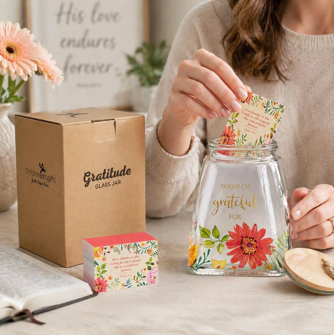 Gratitude Jar w/ Cards Glass Today I'm Grateful For