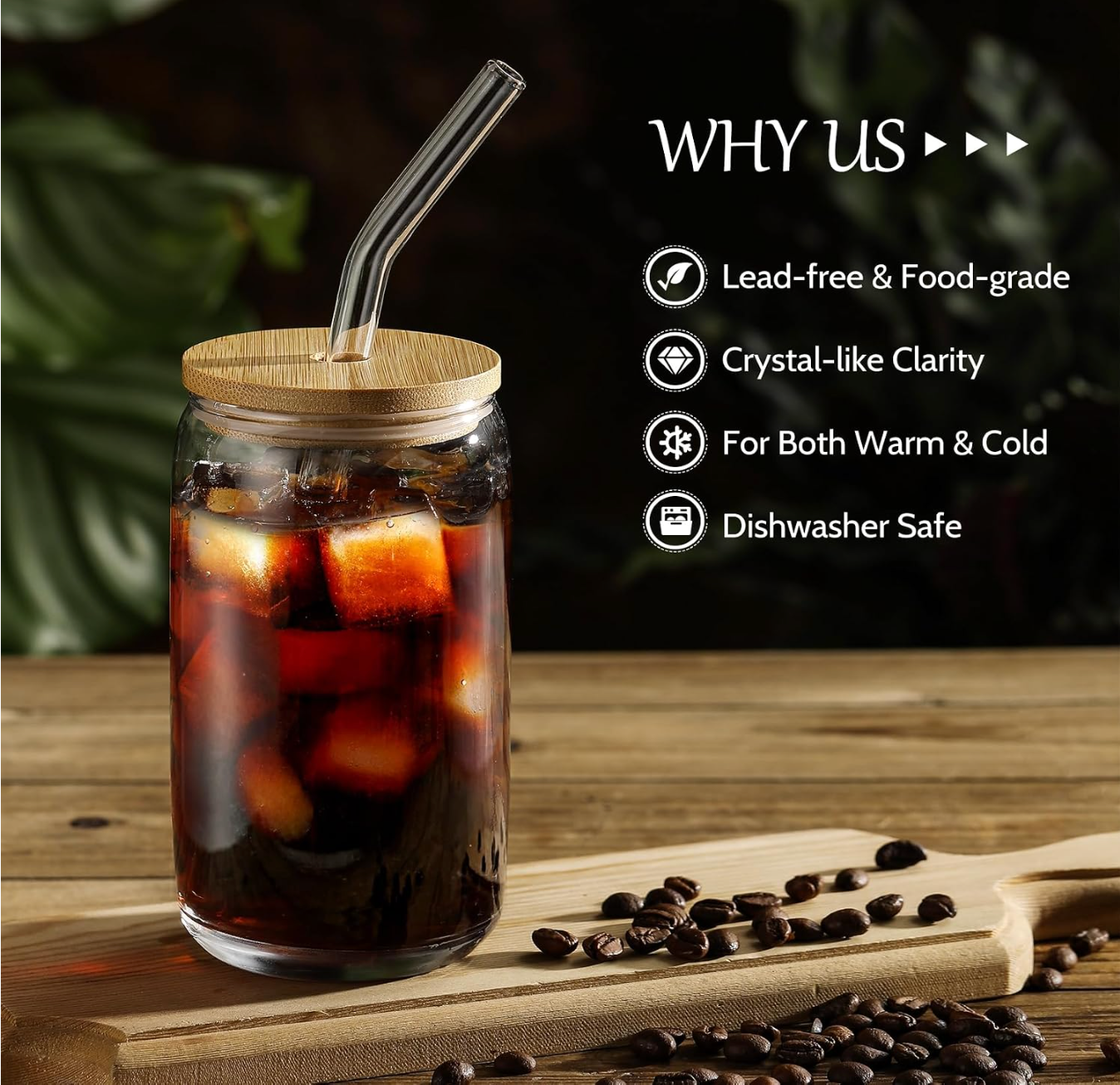 Glass Cup with Bamboo Lid & Reusable Glass Straw - CA241