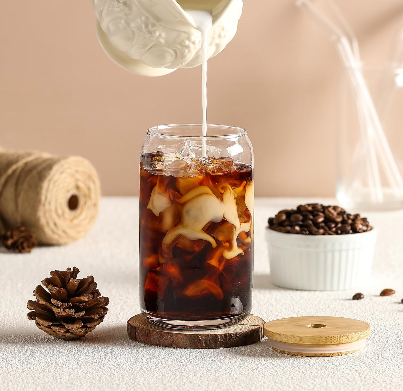 Glass Cup with Bamboo Lid & Reusable Glass Straw - CA241