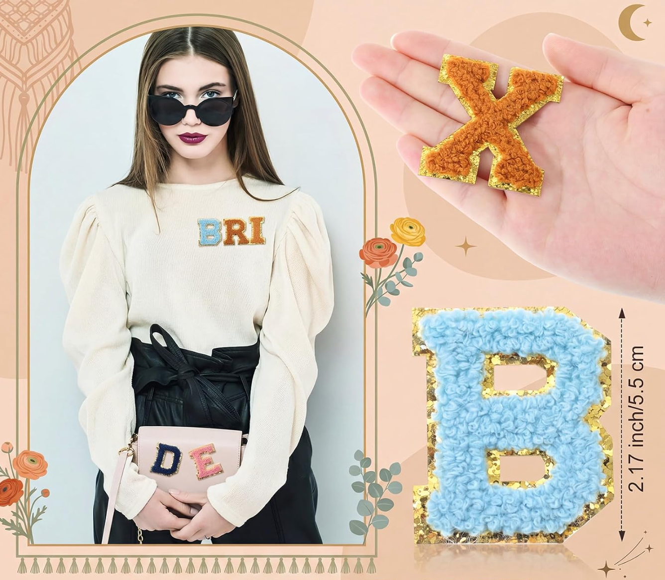 Chenille Letter Patches,Retro  2.8/ 2.2 Inch