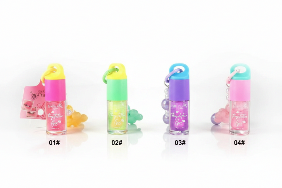 Simply Bella Temptation Lips Magic Lip Oil Keychain with Beaded Strap