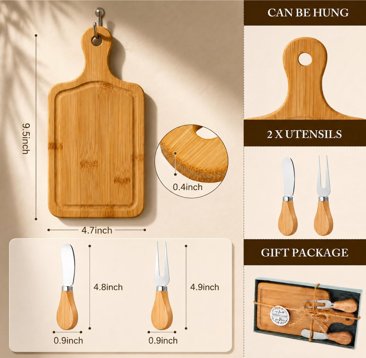 Mini Bamboo Charcuterie Board Set with 2 Utensils – Personalizable 🧀✨