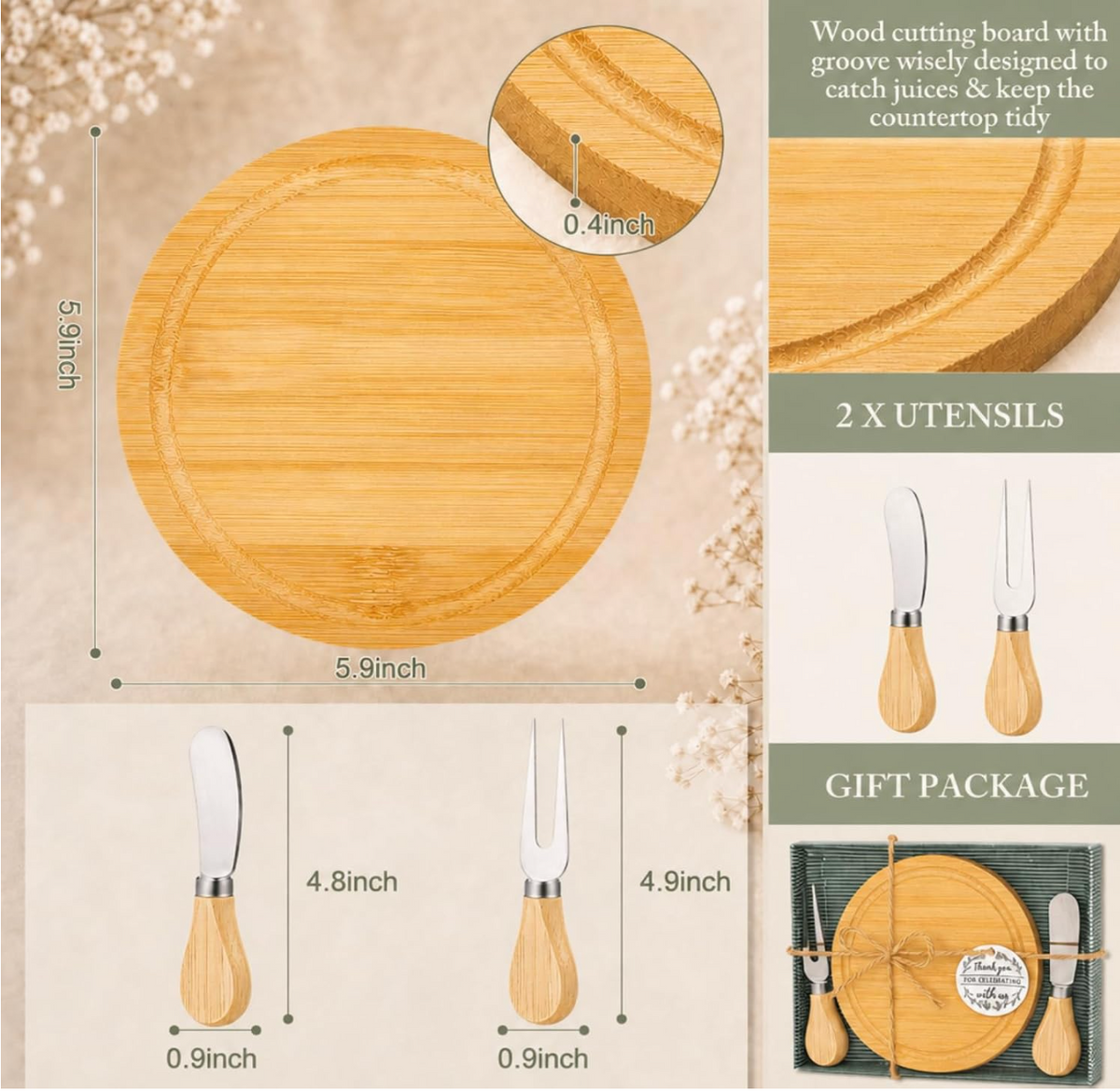 Cheese Board Prizes Mini Bamboo Knife Fork