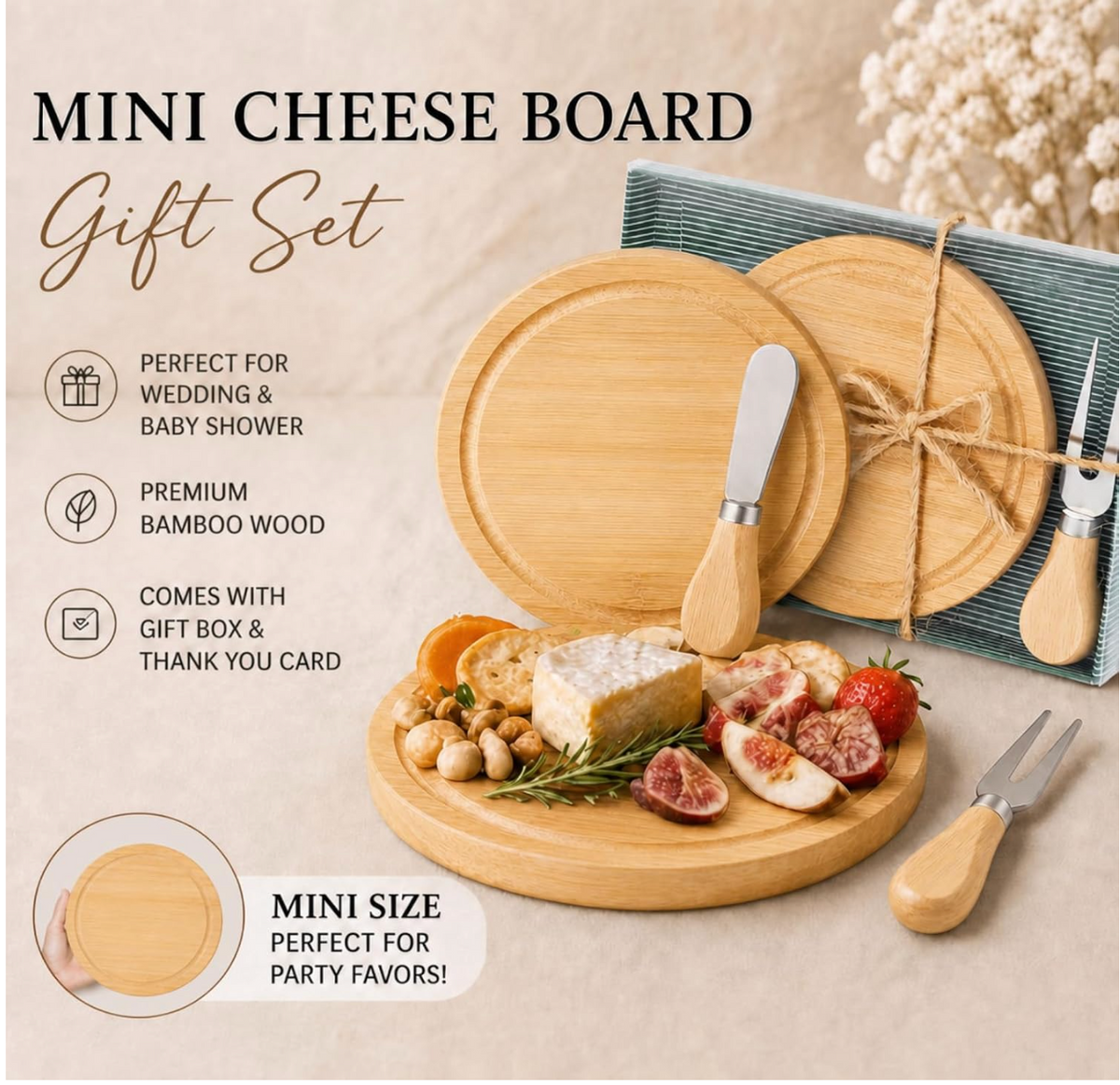Cheese Board Prizes Mini Bamboo Knife Fork