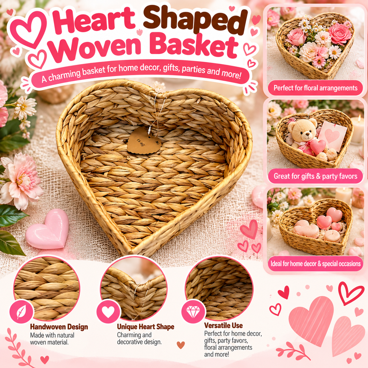 Heart-Shaped Woven Basket – SKU: CA563