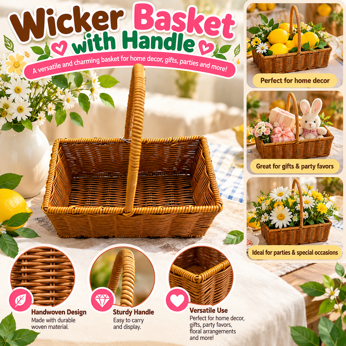 Classic Woven Gift Basket with Handle SKU: CA562