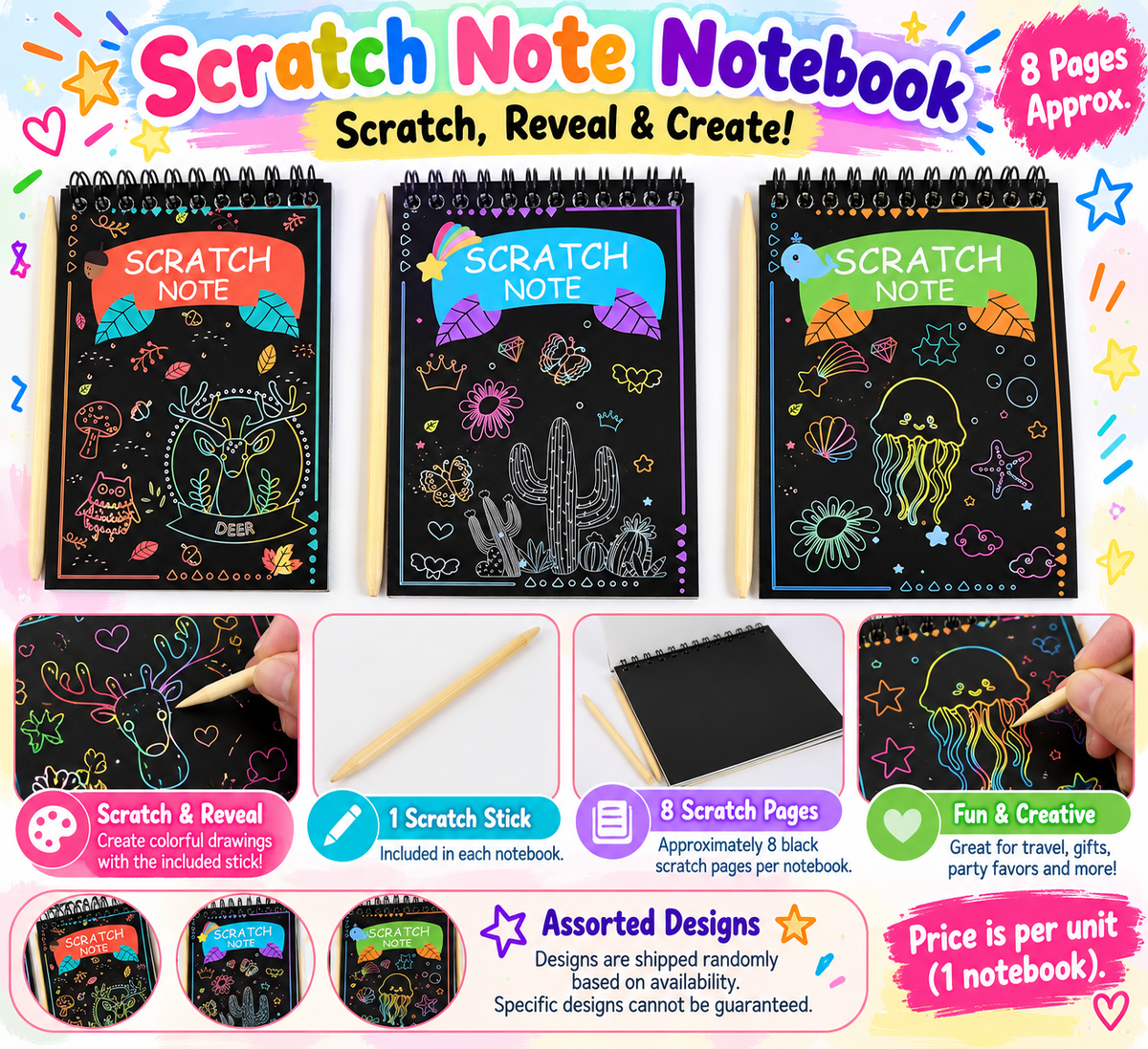 Rainbow Scratch Art Notebook – 8 Sheets with Wooden Stylus SKU: CA1655