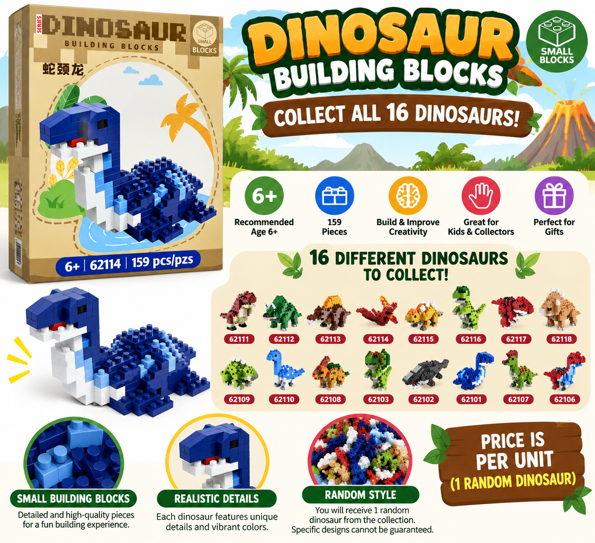 Mini Dinosaur Building Blocks – 16 Assorted Styles SKU: CA946