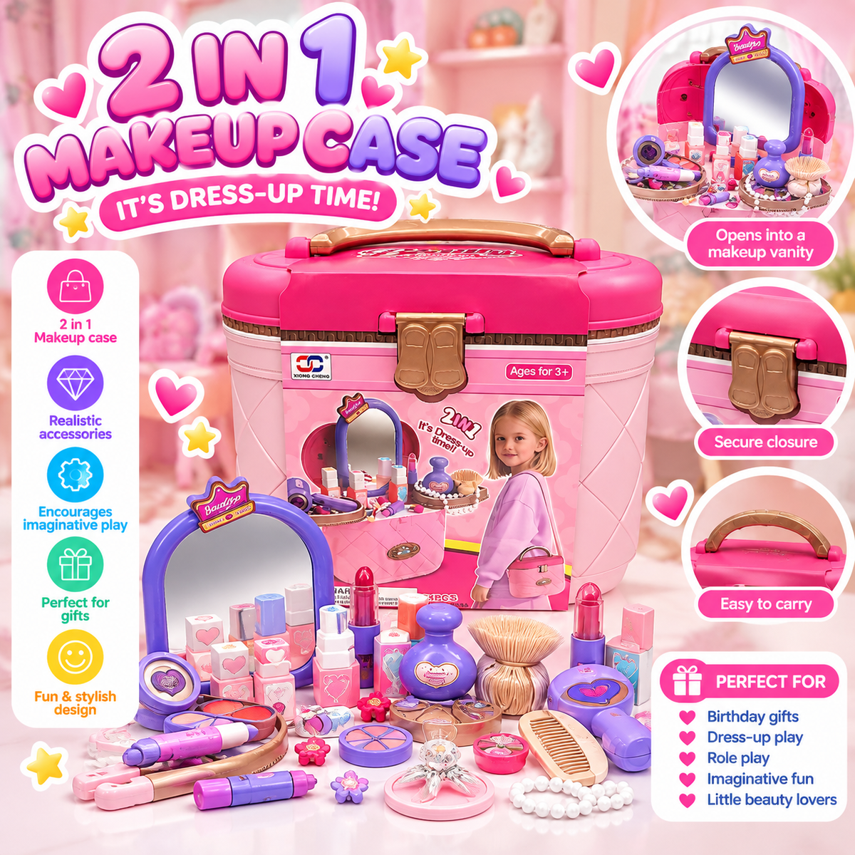 Glam Girl Makeup Vanity Case – Pink