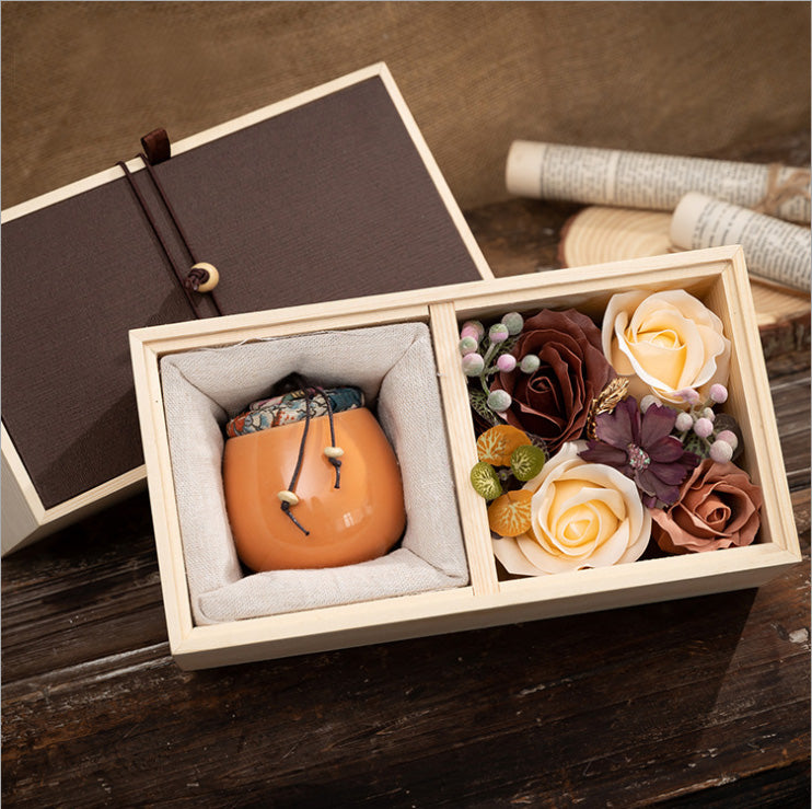 Scented Candle & Soap Flower Wooden Gift Set - CA377