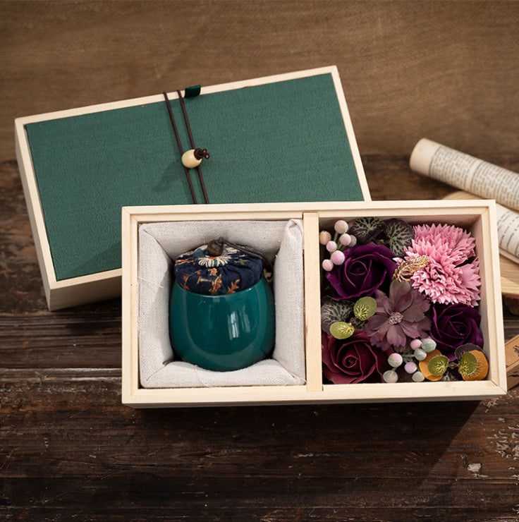 Scented Candle & Soap Flower Wooden Gift Set - CA377