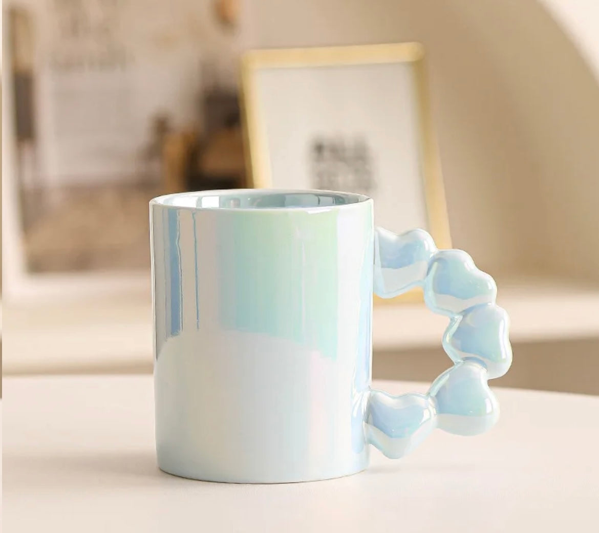 Pearl Glaze Ceramic Mug with Heart-Shaped Handle MA494