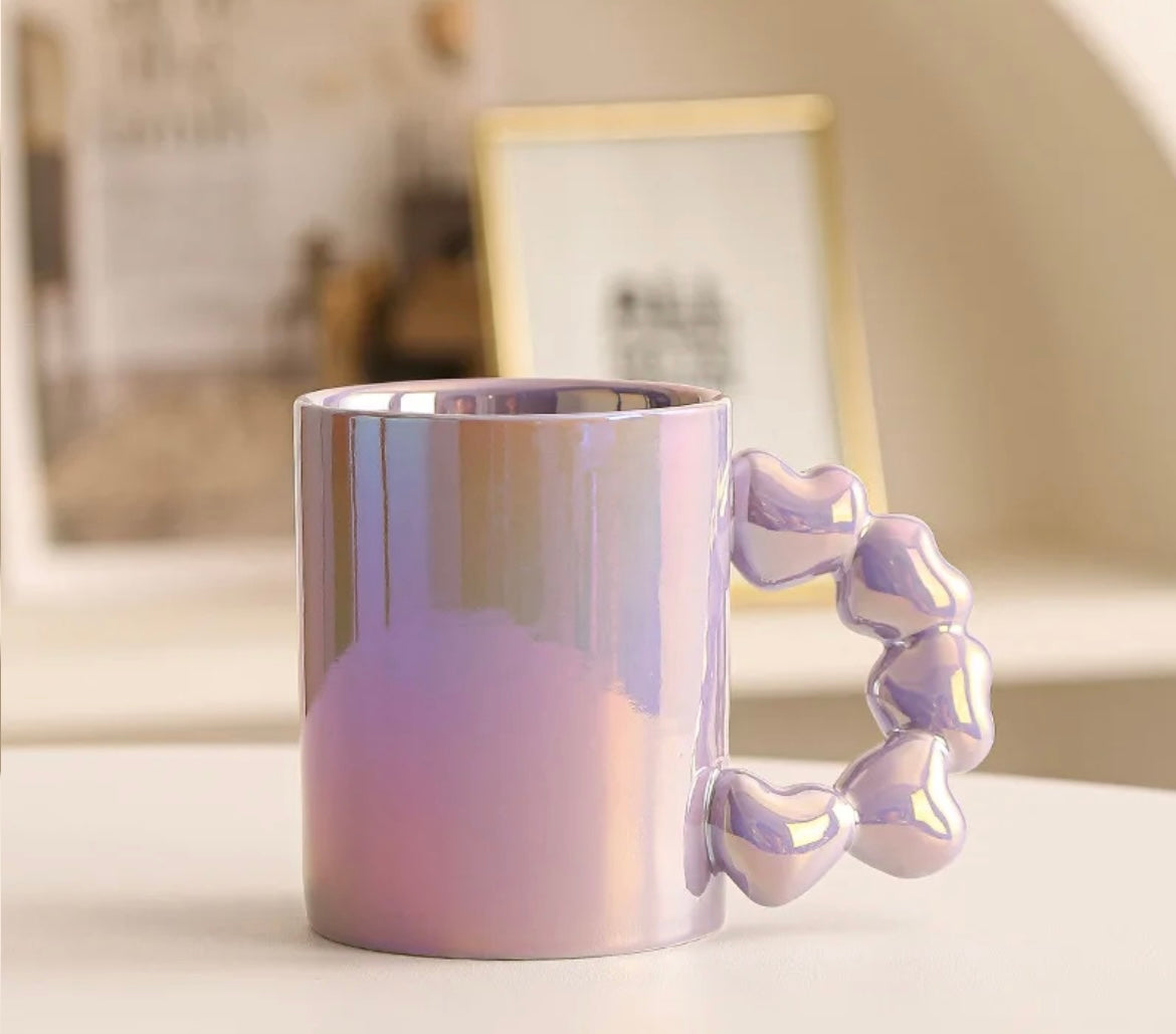 Pearl Glaze Ceramic Mug with Heart-Shaped Handle MA494