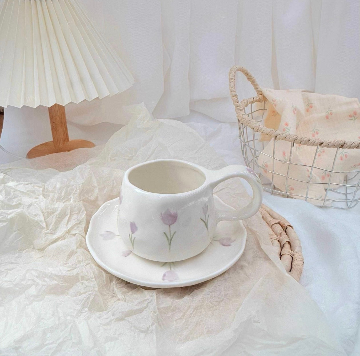 Pastel Flower Ceramic Mug with Saucer (CA444)