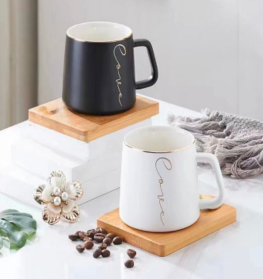 Elegant Ceramic Mug with Bamboo Coaster