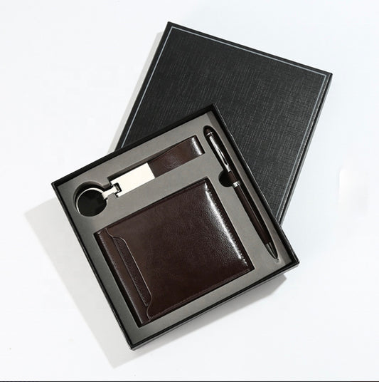 Men’s Gift Set with Black Wallet, Pen & Keychain – Customizable
