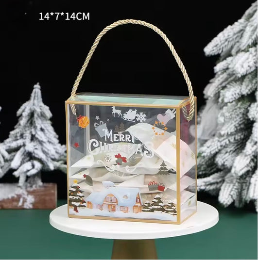 Christmas Transparent Gift Box with Green Cord Handle
