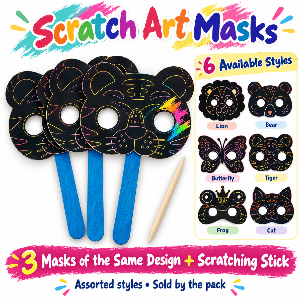 Scratch Art Masks – 3-Pack, Assorted Styles SKU: CA1653