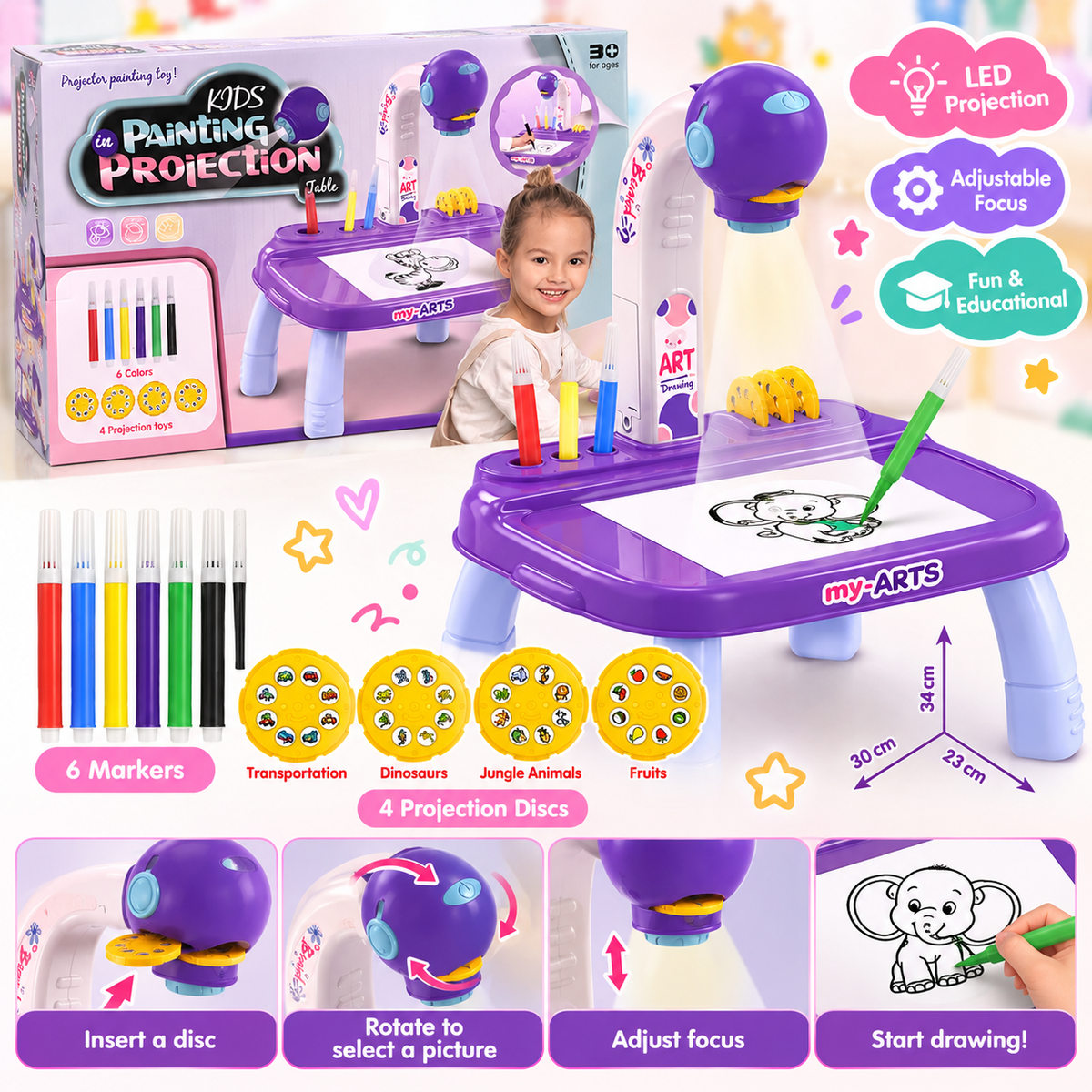 Kids Painting Projector Drawing Desk – Learn to Draw SKU: CA1156-1