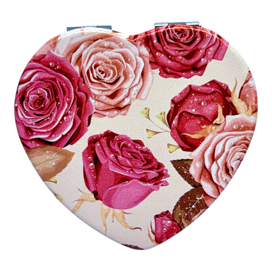 Heart Shaped Pocket Mirror with Double-Sided Magnification
