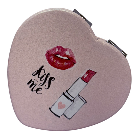 Heart Shaped Pocket Mirror with Double-Sided Magnification
